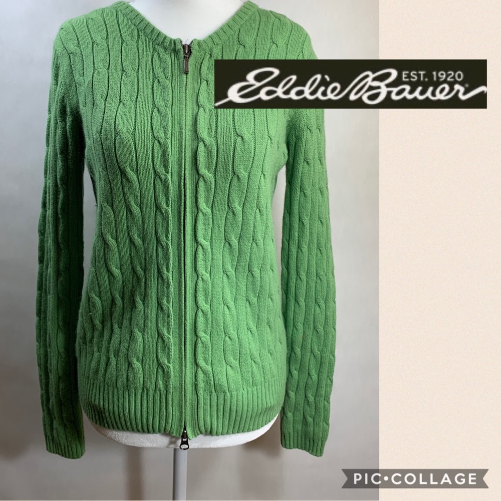 Eddie Bauer Cable Knit Angora Zip Sweater